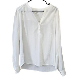 J.Crew White Sheer Long Sleeve Blouse Button Shirt Women's Size Large